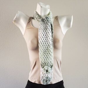 BOGO Scarf Sale - Hand Crafted ombre green and white with flowers crochet scarf